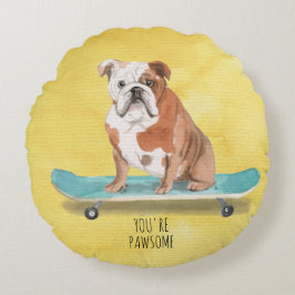 Cojín Redondo Bulldog inglés de Skateboarding Cute eres