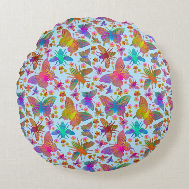 Cojín Redondo Bumbling Butterflies in Fresh Air DC (Anverso)