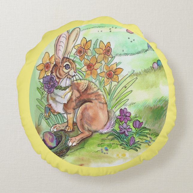 Cojín Redondo Bunny de primavera (Reverso)