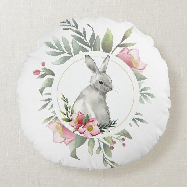 Cojín Redondo Bunny Floral Easter (Anverso)