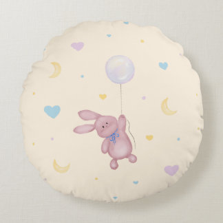 Cojín Redondo Bunny on Bubble Cute Nursery Pillow for Kids Room