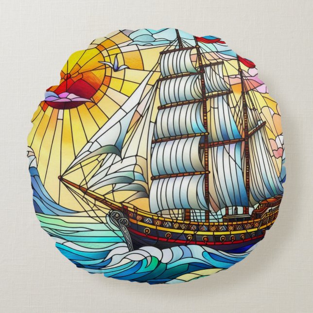 Cojín Redondo Buque de vela de vidrio templado (Anverso)