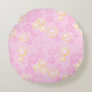 Cojín Redondo Burbujas florales de Mazipoodles - Blanco amarillo