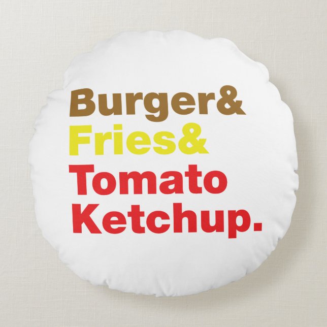 Cojín Redondo Burger & Fries & Tomate Ketchup. (Anverso)