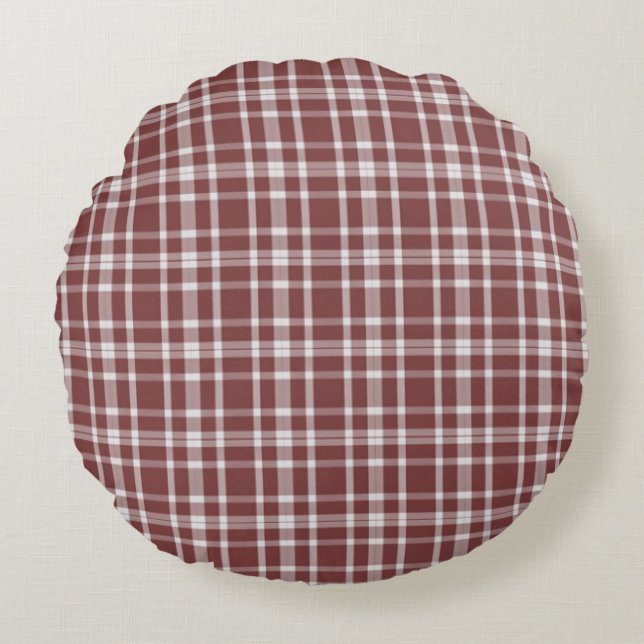 Cojín Redondo Burgundy Marsala Plaid (Anverso)