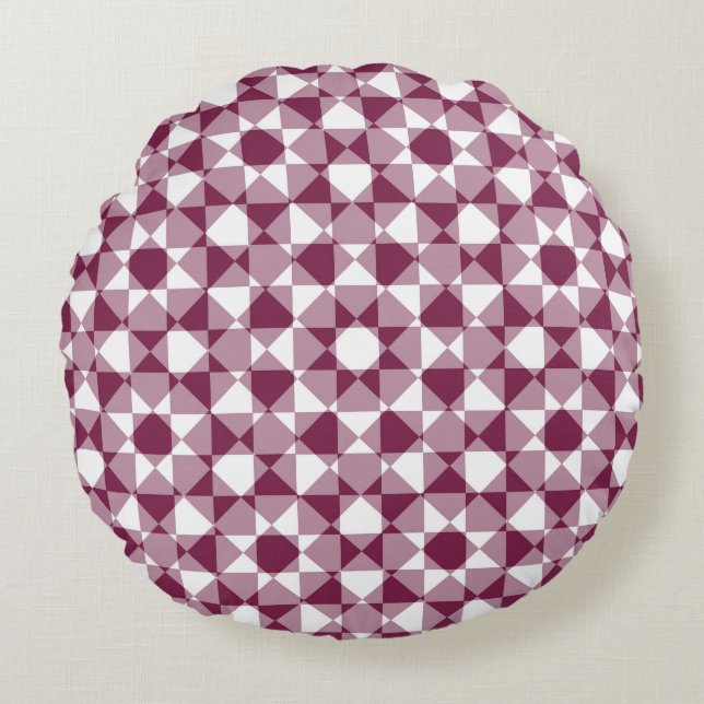 Cojín Redondo Burgundy White Checker Diamond Plaid Pattern (Anverso)