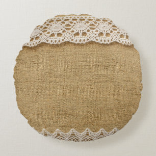 Cojín Redondo Burlap con encaje