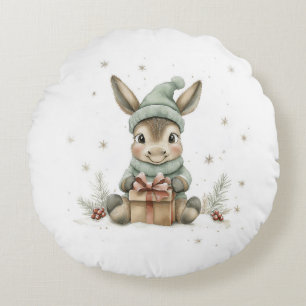 Cojín Redondo Burro bebé en invierno regalo de Santa Hat 4