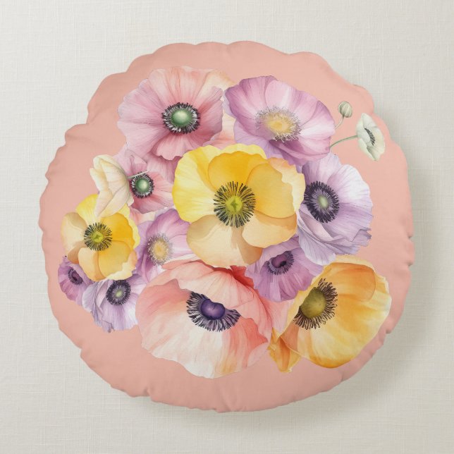 Cojín Redondo Burst. de Anemones (Anverso)
