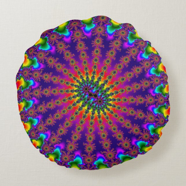 Cojín Redondo Burst fractal arcoiris (Reverso)