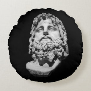 Cojín Redondo Busto de mármol grecorromano clásico en blanco y n