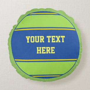 Cojín Redondo BUTTON ROUND rayas azul verde amarillo + tu idea
