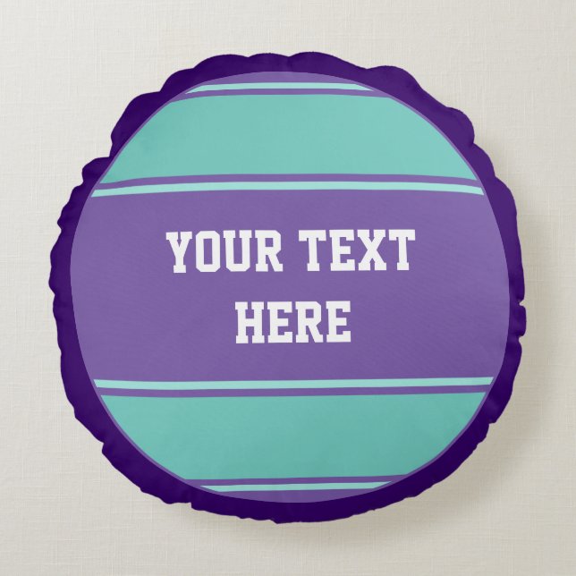 Cojín Redondo BUTTON ROUND stripes violet cyan + tu texto (Anverso)