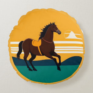 Cojín Redondo Caballo Corriendo en Diseño Escénico Inspirado en