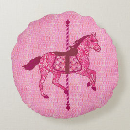Cojín Redondo Caballo de carrusel - rosa de la fucsia