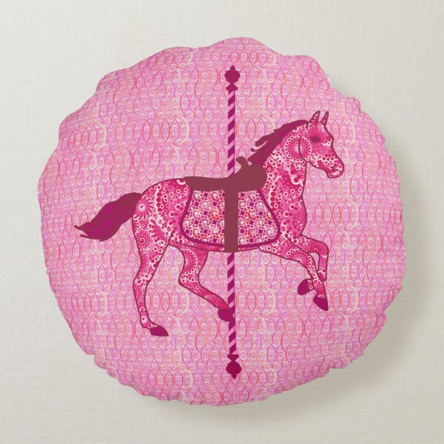 Cojín Redondo Caballo de carrusel - rosa de la fucsia (Reverso)