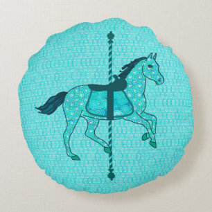 Cojín Redondo Caballo de Carrusel - Turquesa y Aqua