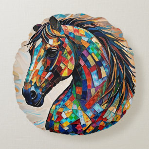 Cojín Redondo Caballo de mosaico de vidrio trenzado Multicolor 1