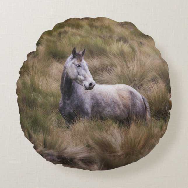 Cojín Redondo Caballo gris hermoso (Anverso)