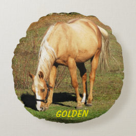 Cojín Redondo Caballo majestuoso de Palomino - Fotografía Bella 