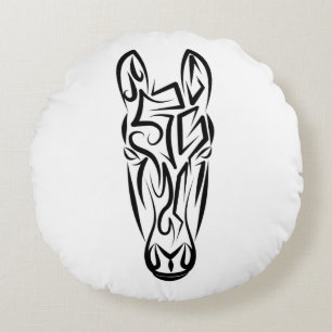 Cojín Redondo Caballo tribal blanco y negro
