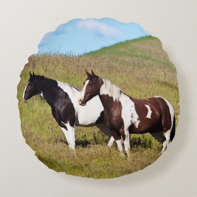 Cojín Redondo Caballos en la ladera (Anverso)