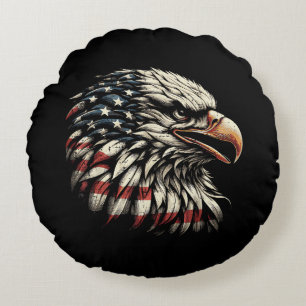Cojín Redondo Cabeza de águila calva bandera americana USA Patri