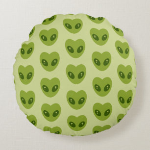 Cojín Redondo Cabeza de Alien en Forma de Corazón Verde Adorable