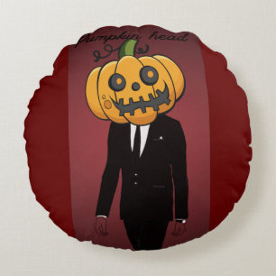 Cojín Redondo cabeza de calabaza con traje negro