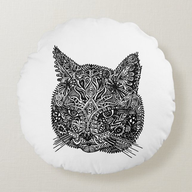 Cojín Redondo Cabeza de gato ornamental (Anverso)