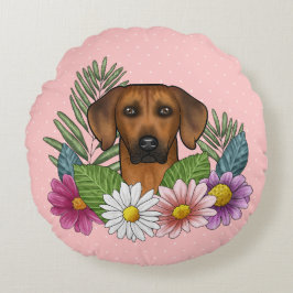 Cojín Redondo Cabeza de perro Ridgeback de Rodesia Flores silves