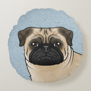 Cojín Redondo Cabezón de perro pug cervato lindo dibujo animado 