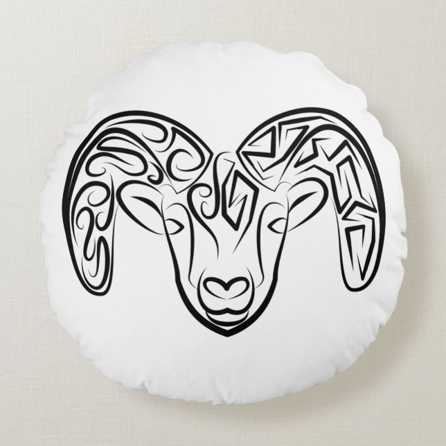 Cojín Redondo Cabra/oveja tribal negra y blanca (Anverso)
