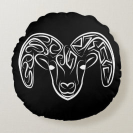 Cojín Redondo Cabra/oveja tribal negra y blanca