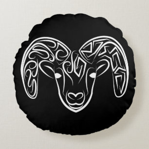 Cojín Redondo Cabra/oveja tribal negra y blanca