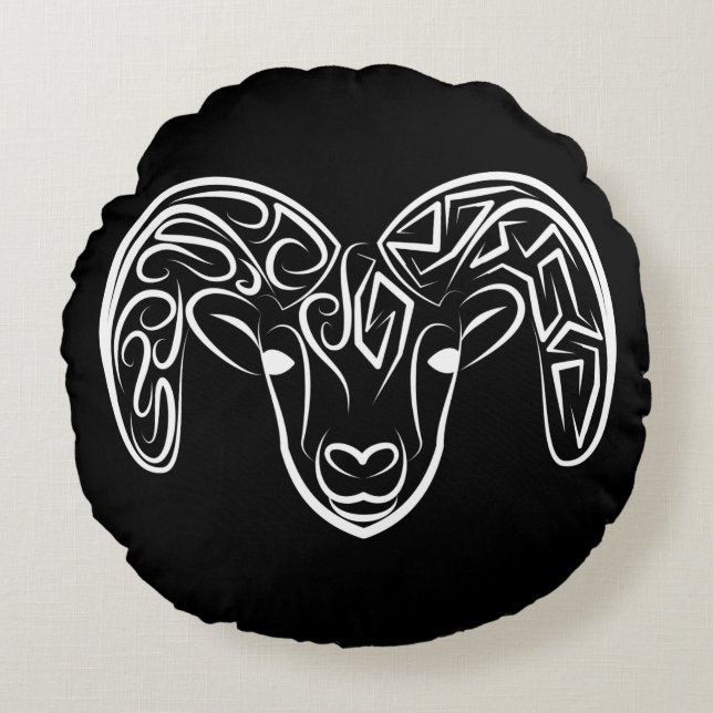 Cojín Redondo Cabra/oveja tribal negra y blanca (Anverso)