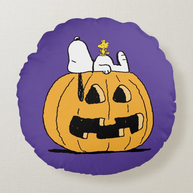 Cojín Redondo Cacahuetes | Snoopy y Woodstock Jack-O-Lantern (Anverso)