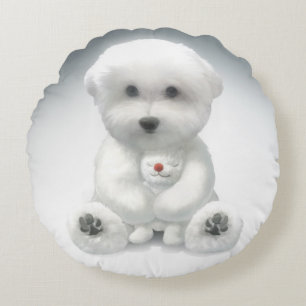 Cojín Redondo Cachorro Abrazando su juguete