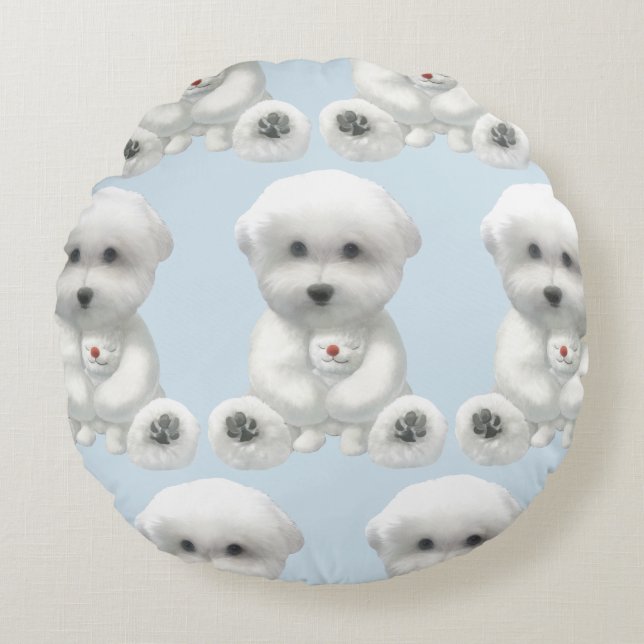 Cojín Redondo Cachorro Abrazando su juguete (Anverso)