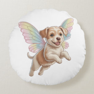 Cojín Redondo Cachorro Adorable con Alas de Hada Brillantes — Ma