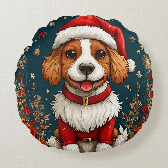 Cojín Redondo Cachorro adorable de Navidad (Anverso)
