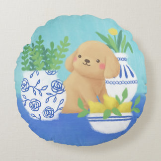 Cojín Redondo Cachorro con plantas, leones y flores