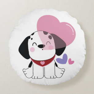 Cojín Redondo Cachorro dálmata kawaii adorable con corazones