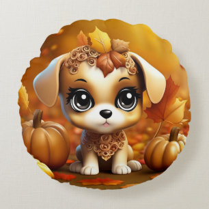 Cojín Redondo Cachorro de calabaza de otoño