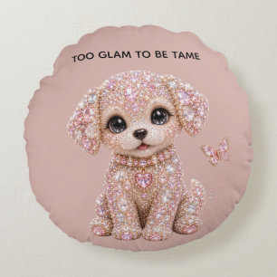 Cojín Redondo Cachorro de cristal rosa lindo