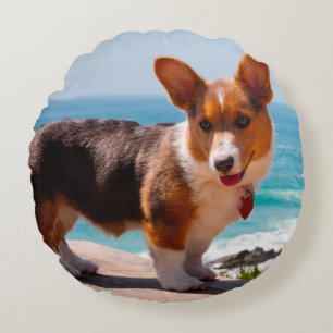 Cojín Redondo cachorro de Pembroke Welsh Corgi de pie en la mesa