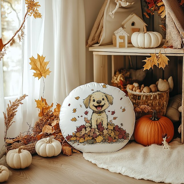Cojín Redondo Cachorro otoño (Subido por el creador)