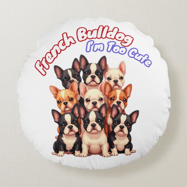 Cojín Redondo Cachorros de Bulldog franceses para dueño de perro (Anverso)