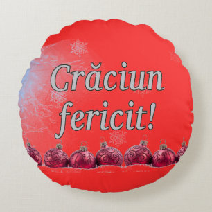 Cojín Redondo ¡Căciun fericit! Feliz Navidad en Rumania
