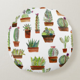 Cojín Redondo Cacti Charm: Textura De Agua Suculenta.